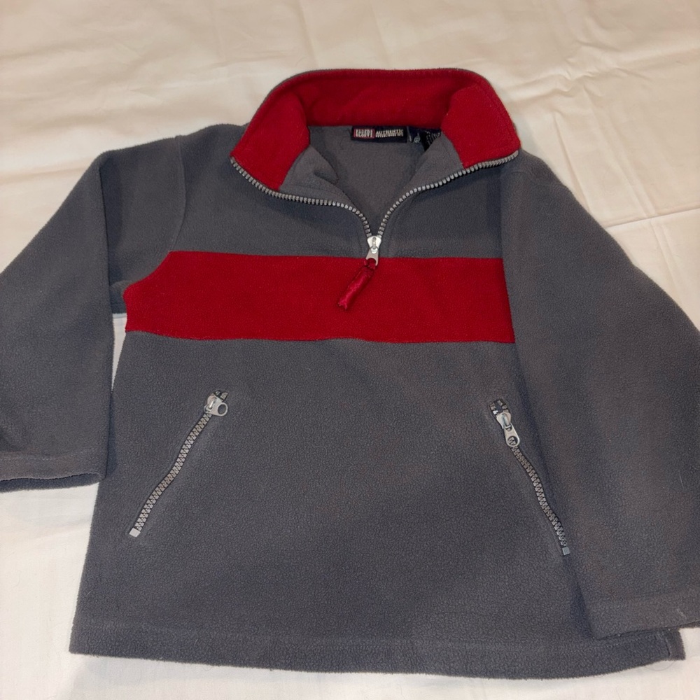 Vintage Faded Glory KidsGray and Red Quarter-Zip Fleece Pullover 3-4T